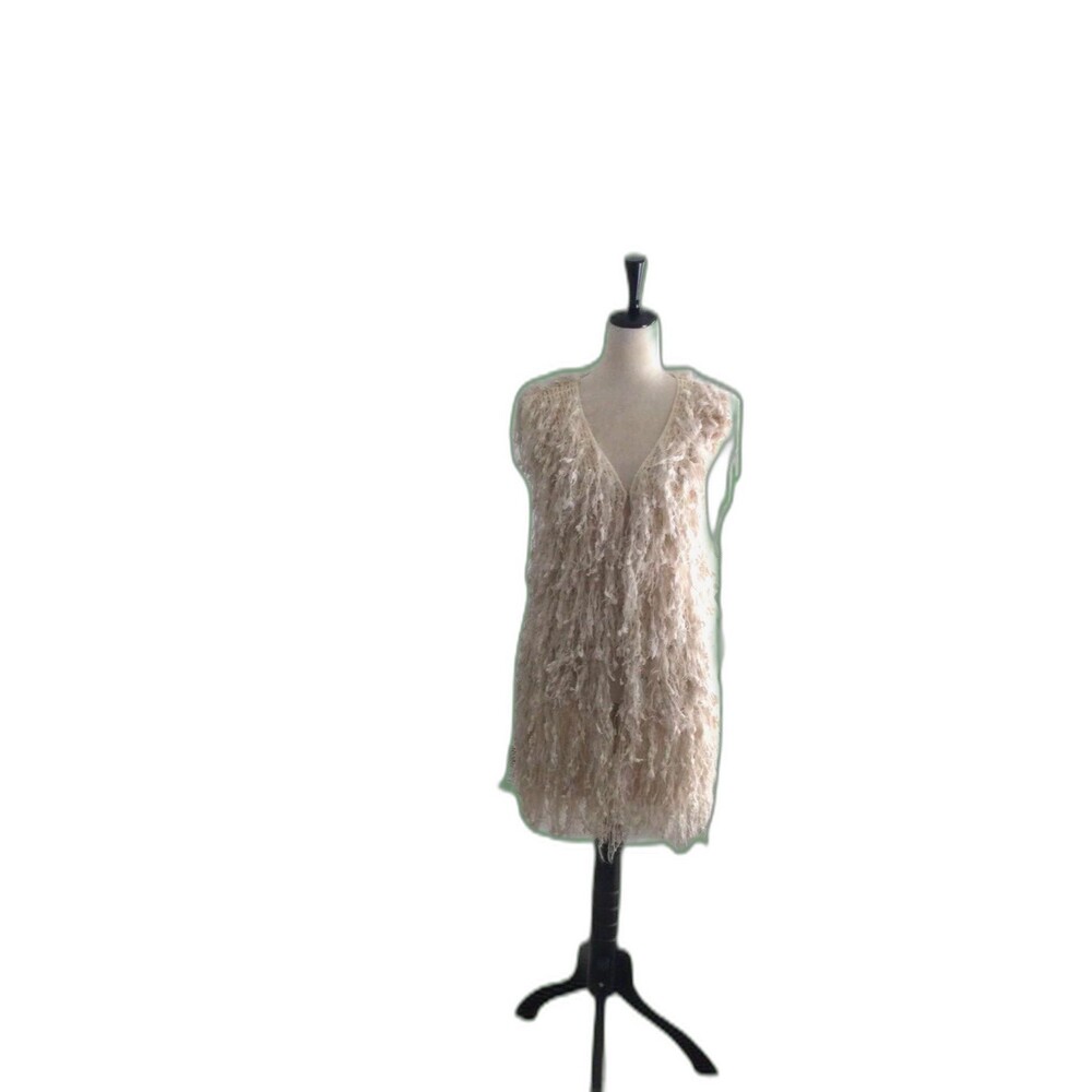 Aakaa Sweater Vest Women's Size S Color Cream Fringe Duster Sweater Vest